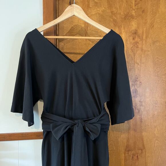 ABLE Black V Neck Wide Leg Rosario Jumpsuit Kimono Sleeve Tie Waist Cotton Sz XS - Picture 4 of 12
